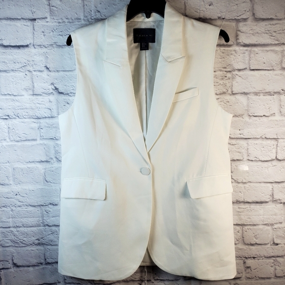 Tahari Jackets & Blazers - Tahari Long Notched Lapel Sleeveless Blazer Jacket Vest, XL, White